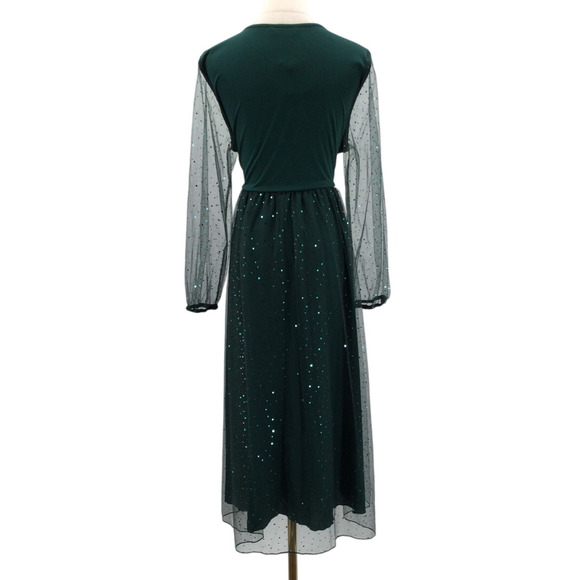 BloomChic Green Midi Dress with Sheer Sleeves - Picture 4 of 12